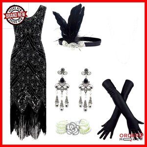 1920s Sequin Flapper Dress with Accessories Set for Gatsby Party